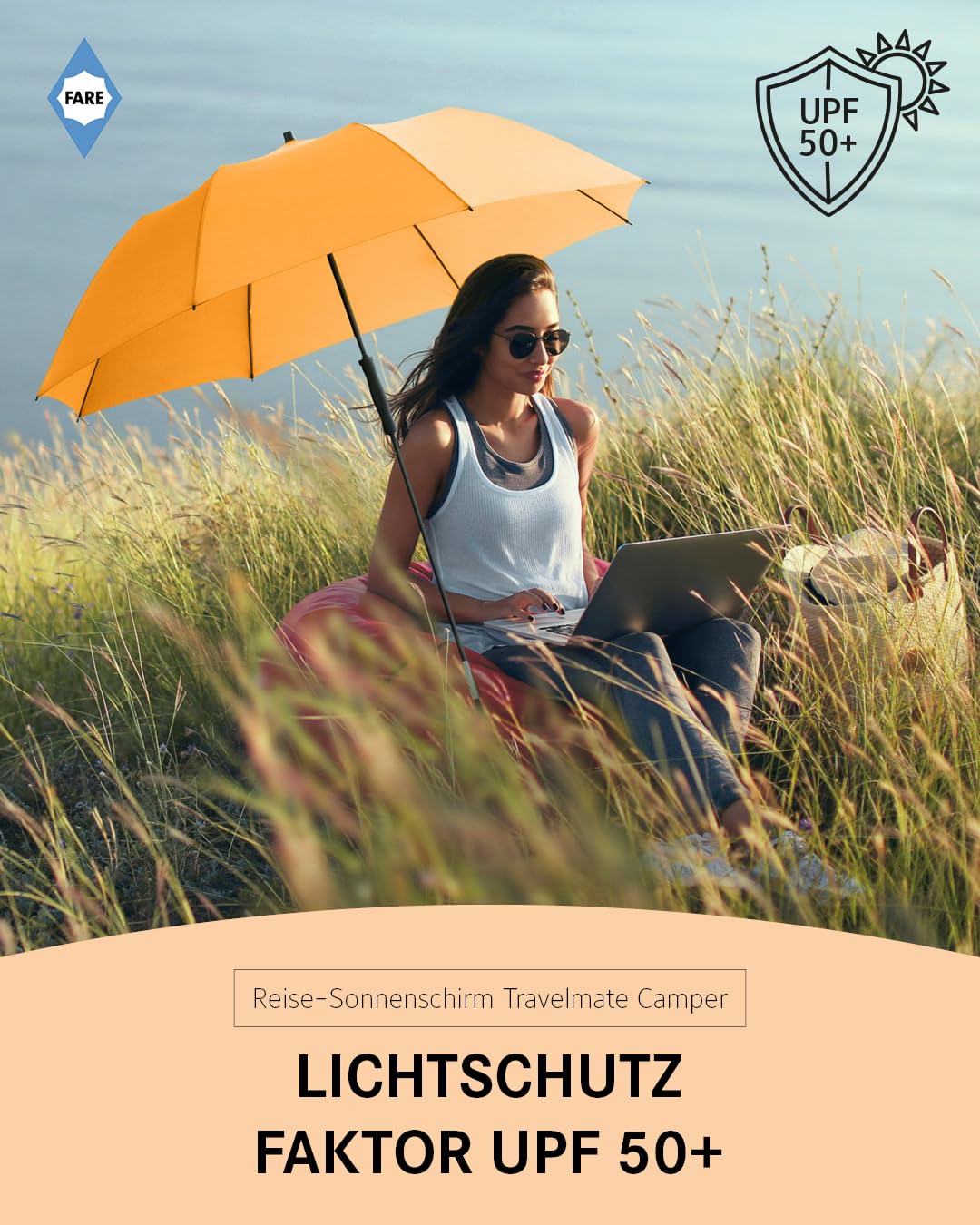 FARE Reise-Sonnenschirm Travelmate Camper UV-Schutz UPF50+ Leicht Kompakt Strand Outdoor Camping