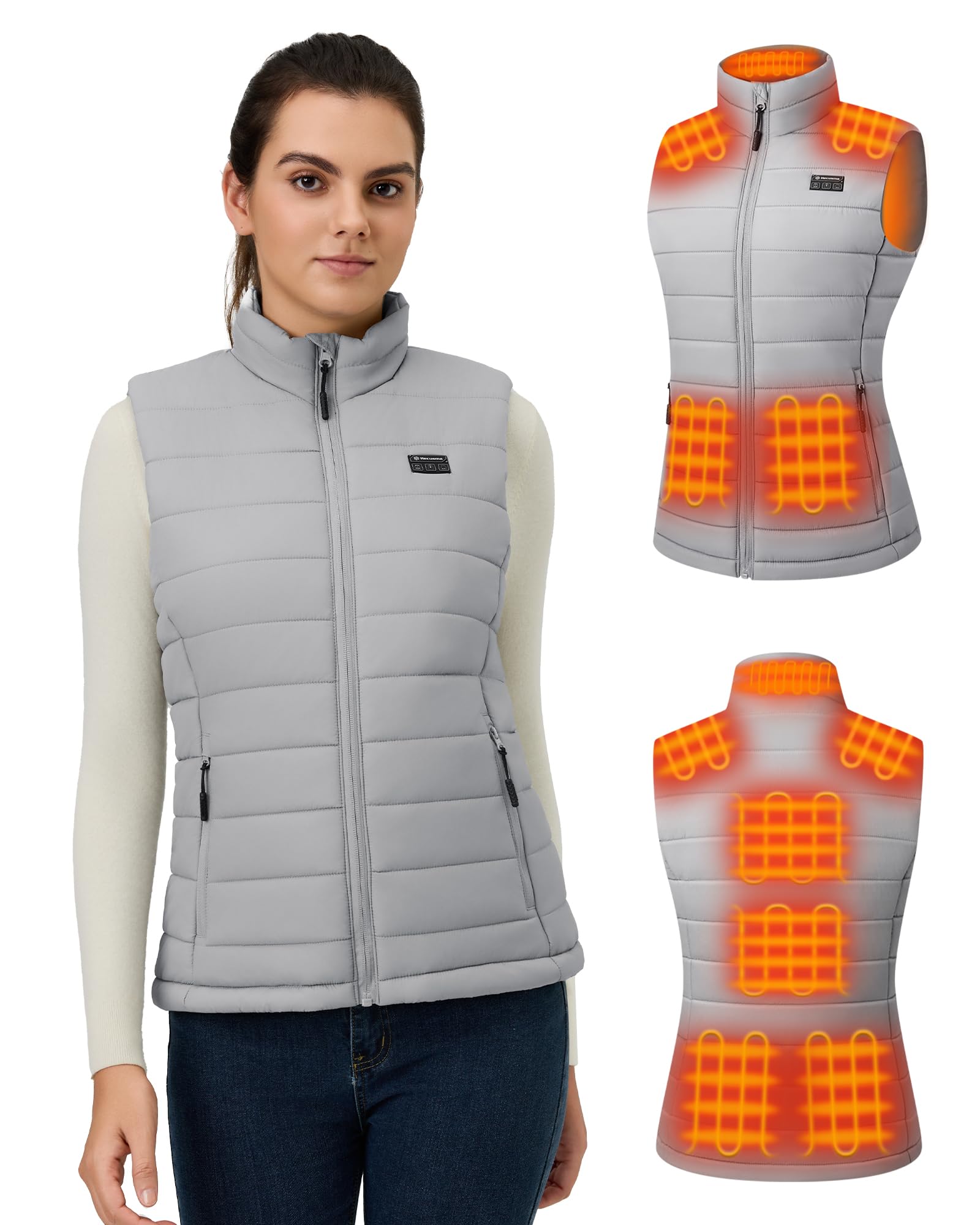 Gilet Chauffant Femme avec Batterie incluse 16000mAh 7.4V, Léger Gilet Chauffant Electrique, Veste Chauffante Femme pour Sports en Plein Air Hiver -XL