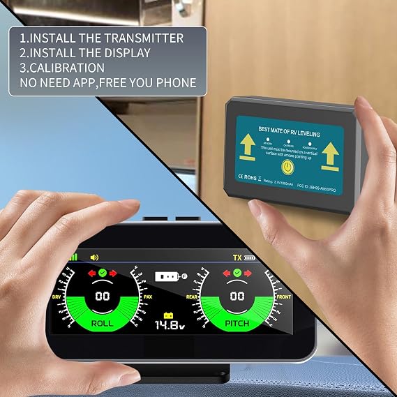 Wireless RV Leveling System, Smart Electronic Camper Leveler, Automatic Trailer Level Indicates, Cool Gadgets RV Accessories, Dedicated Portable Screen with Transmitter