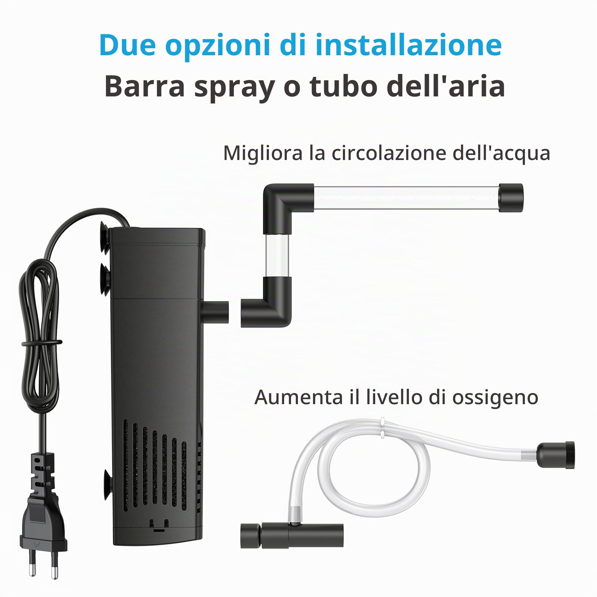 NICREW Filtro Acquario Interno Silenzioso e Potente, Filtro Interno Acquario con Flusso Massimo di 150L/H, Adatto per Acquario Fino a 20L