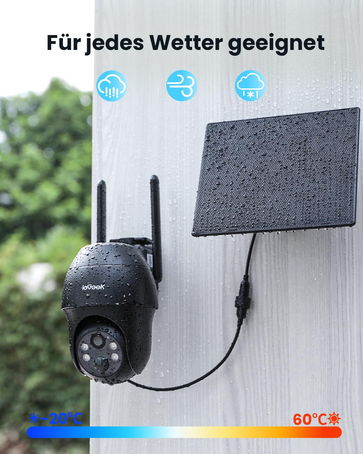 ieGeek 4G LTE Solar Outdoor Überwachungskamera mit SIM-Karte, Ohne WLAN | PIR Erkennung, 2K 360° Kabellose Überwachung mit Akku, App-Steuerung, Zwei-Wege-Audio, IP66 Wasserdichte, Schwarz Kamera
