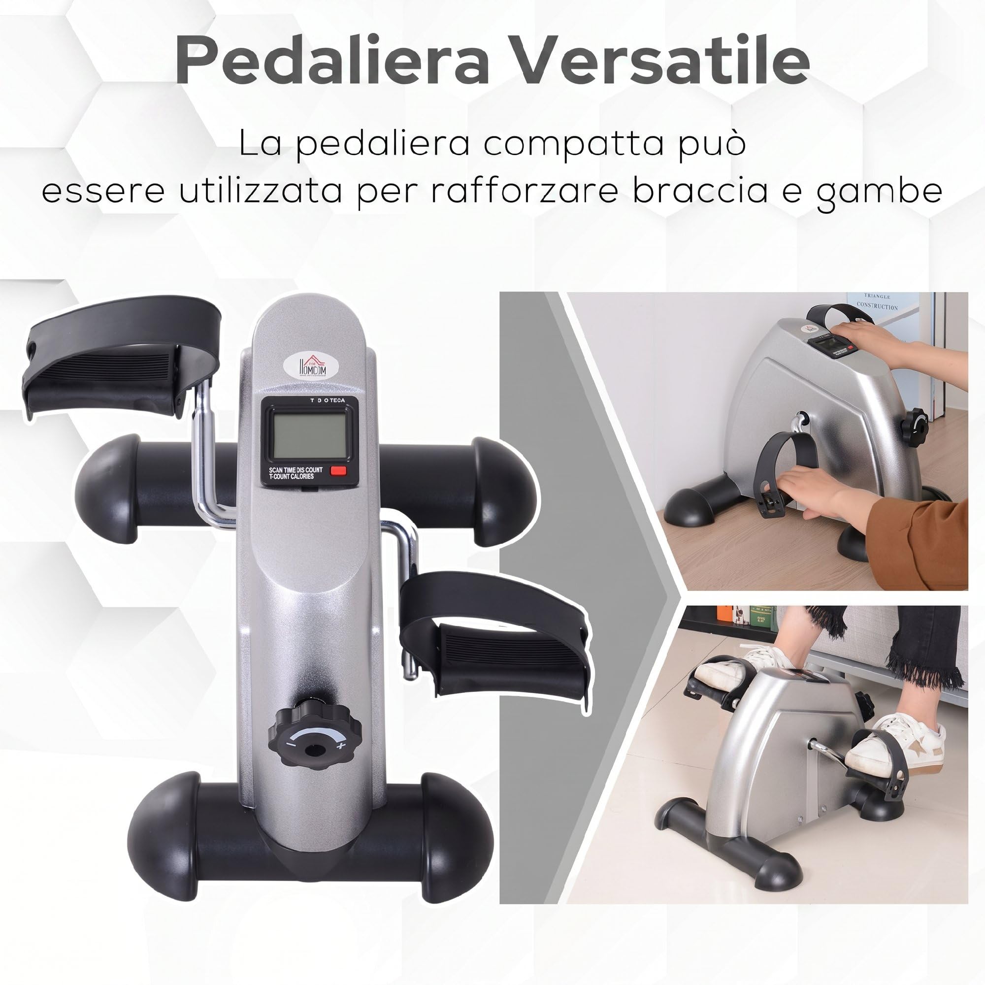 HOMCOM Mini Cyclette Portatile per l'Allenamento di Gambe per Braccia, Pedaliera per Riabilitazione con Display LCD, Ruota in Ghisa, 35x40x31 cm