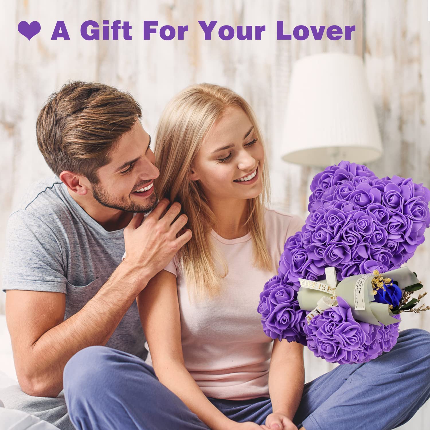 Regalo de Fiesta de Las Madres, Regalo de San Valentín, Oso Rosa, Regalo de San Valentín, Regalo de cumpleaños, Regalos románticos para Mujer (Violeta)