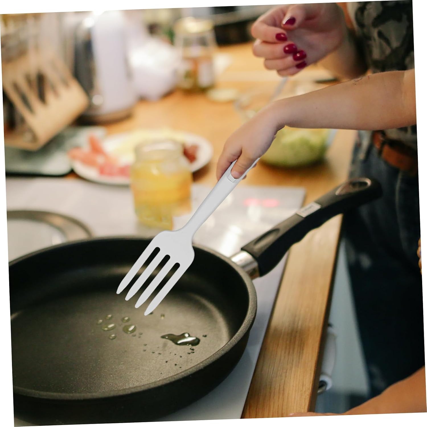 Silicone Flexible Cooking Fork for Pasta and Noodles, Heat Resistant