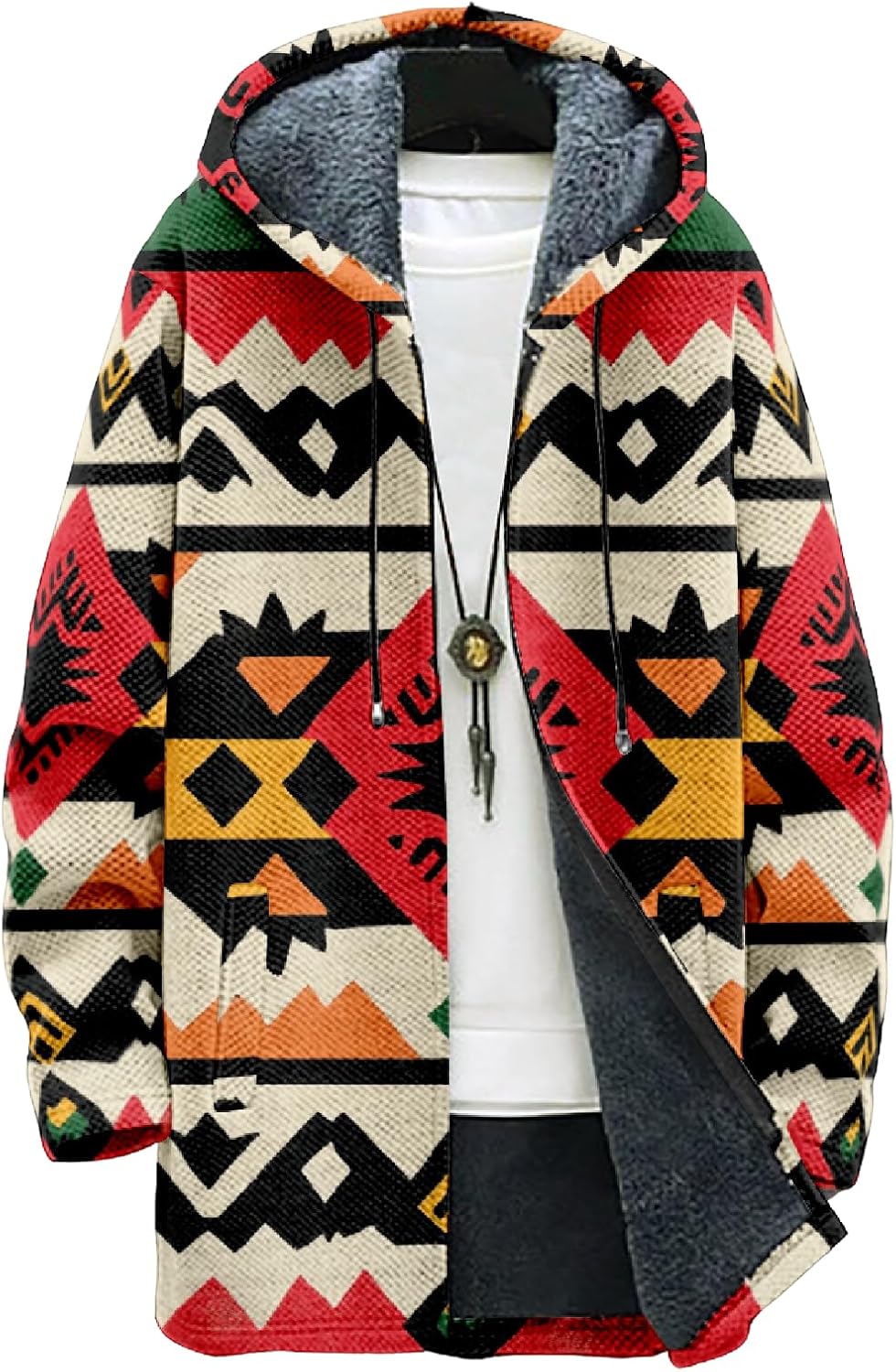 Cardigan Mens Hoodies Zip Up Aztec Tribe Ethnic Fleece Fall Oversized Novelty Open ...