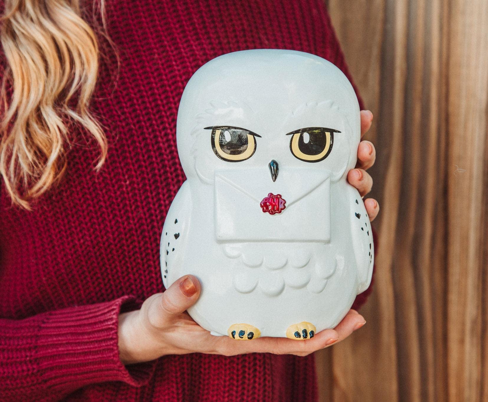 Harry Potter Chibi Hedwig 8-Inch Figural Coin Bank Storage Ceramic With Hand-Painted Details, White - Image 4