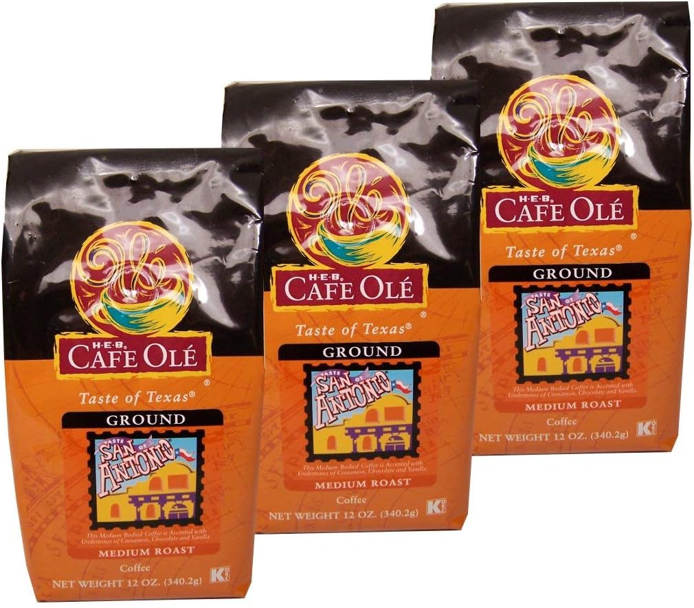 3 set HEB Cafe Ole Ground Coffee 12oz Bag (Pack of 3) (Taste of San Antonio) KM Coffee
