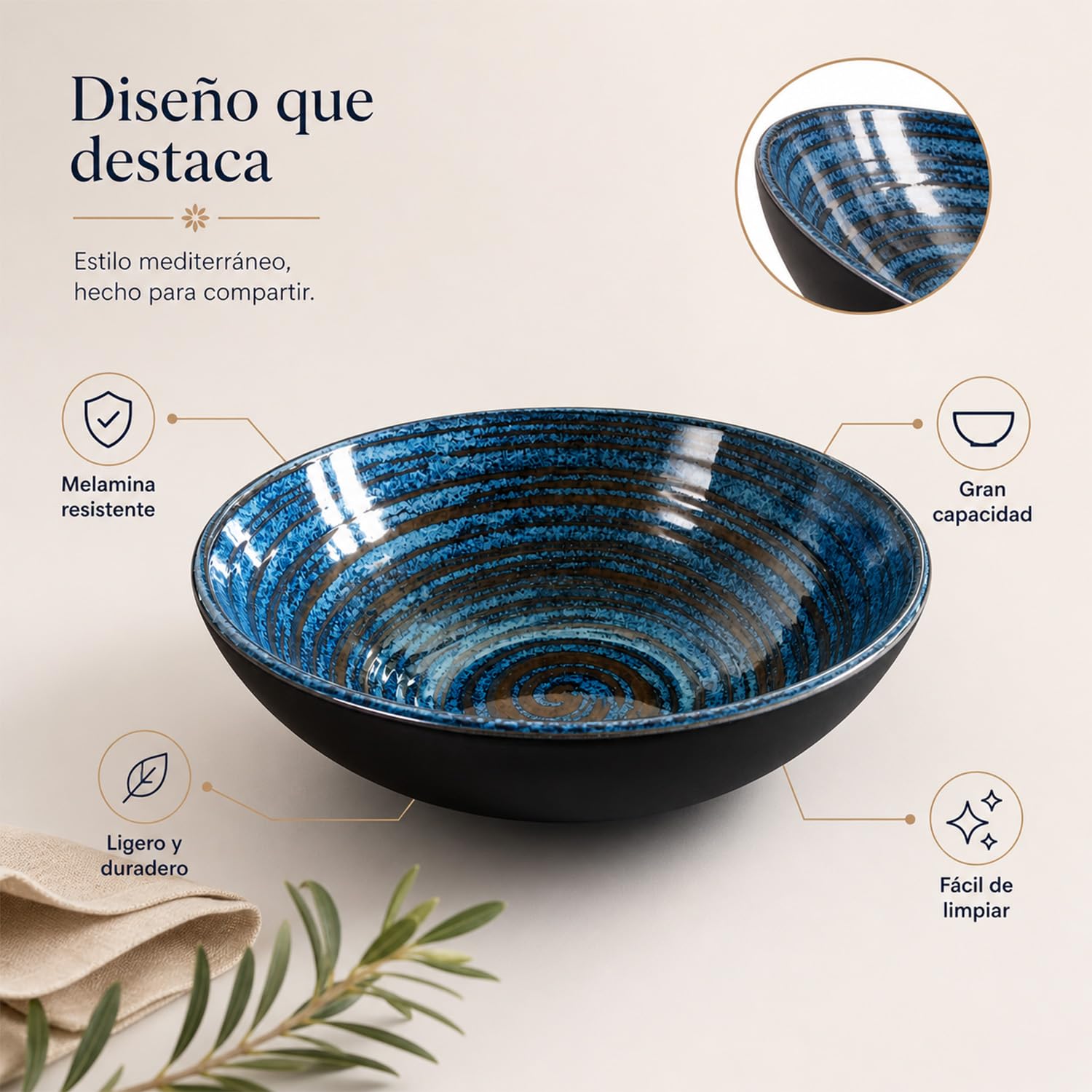 Bowl de Melamina Pack de 2 Unidades, Cuencos Resistentes de 24 cm, Juego de Bowls Ligeros para Cereales, Sopa, Ensalada, Fruta y Postre, Fácil Limpieza para Cocina y Uso Diario