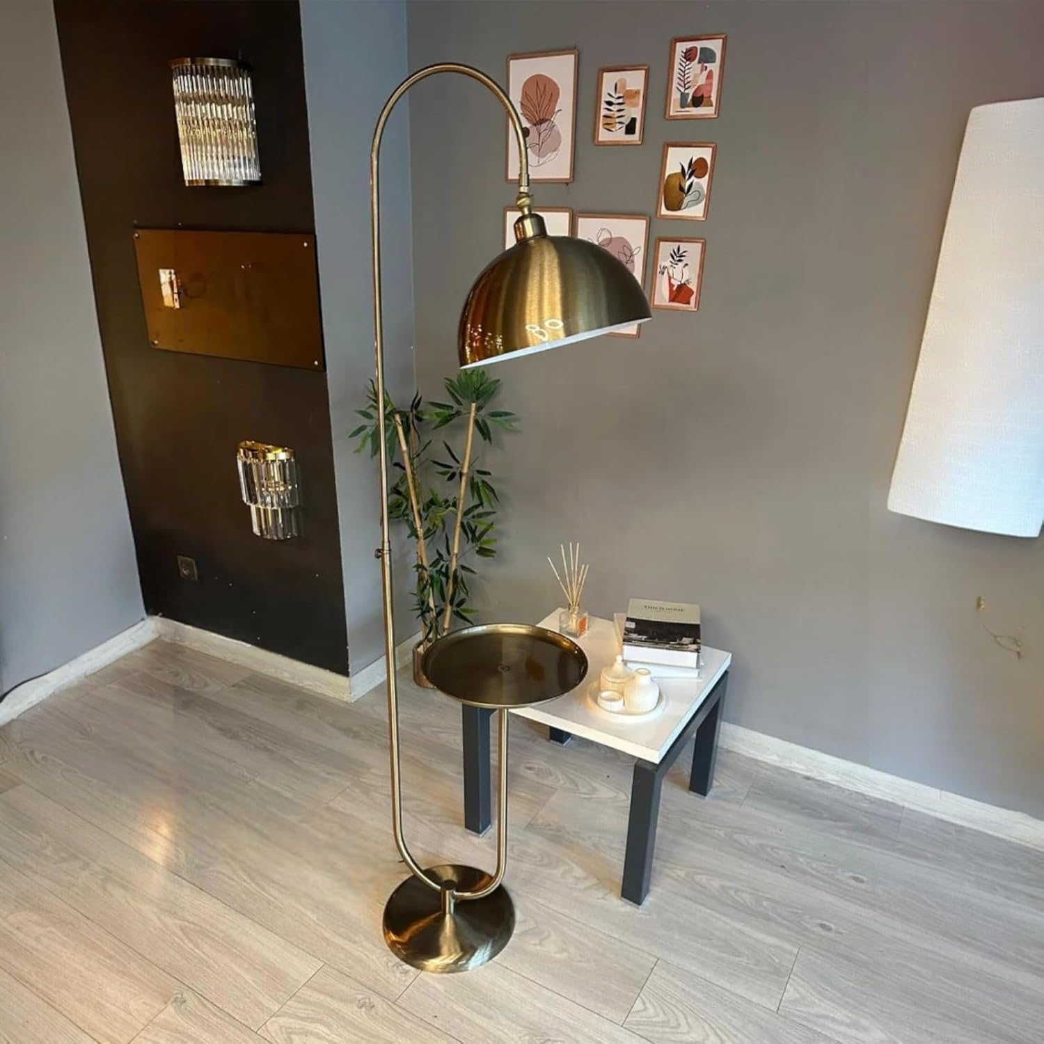 bamyum Gorkiede Floor Lamp Metal, Modern, for Bedroom, Living Room, Children's Room with E27 Socket, 30 cm Wide, Adjustable Lampshade, Antique Copper Coloured