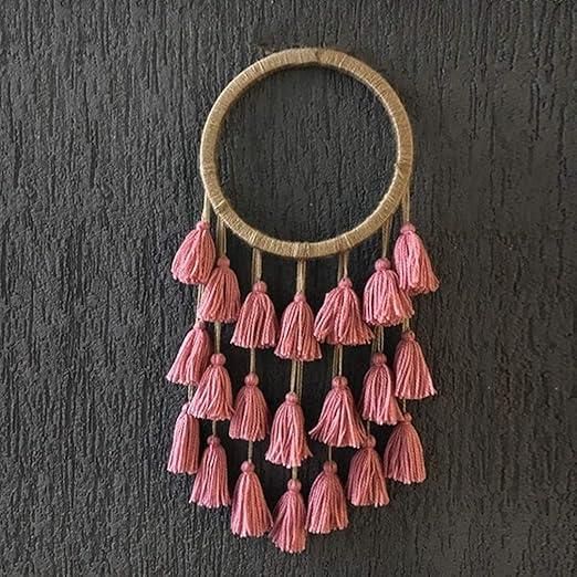 Paperiva Boho Dream Catcher Wall Hanging Jute Design with Pink
