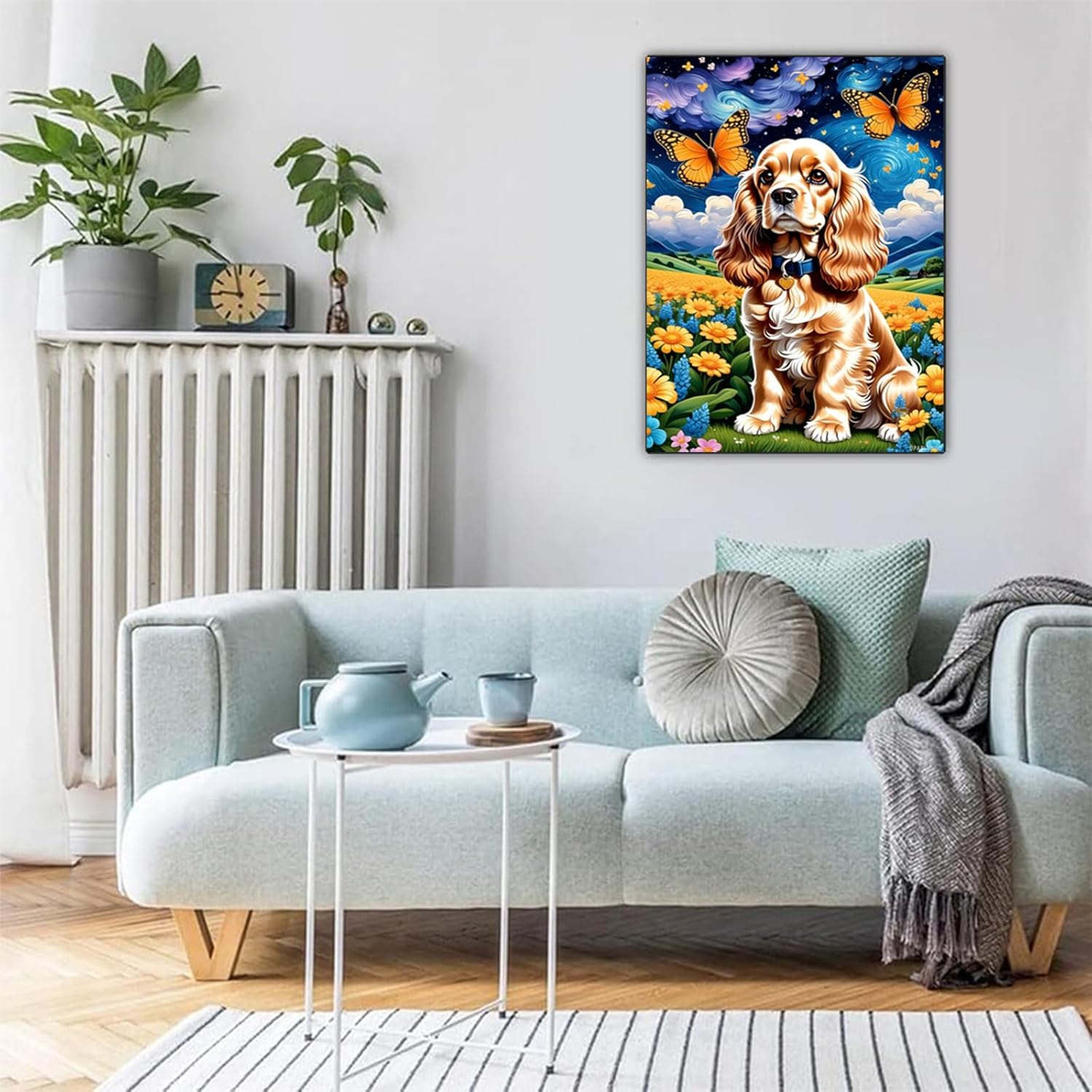 5D DIY Diamond Painting Kit Colorful Animals Full Round Diamond American Cocker Spaniel Adult Art Kit for Beginners Diamond Painting Diamond Home Office Wall Decoration 12x16 Inch