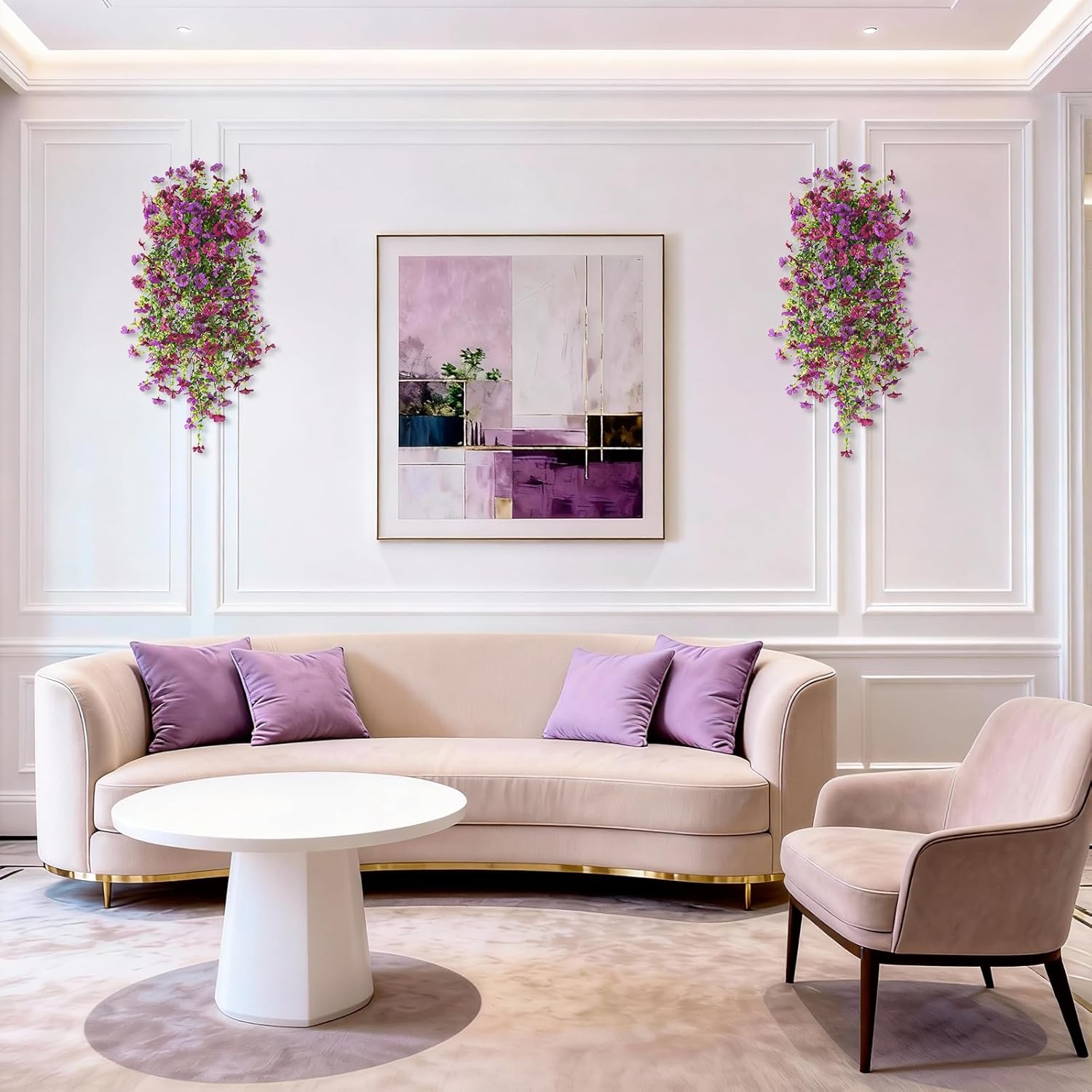 INQCMY Artificial Hanging Flower Baskets for Spring Outdoor Decoration Fake Plants UV Resistant Faux Silk Daisy with Eucalyptus Leaves Realistic Look for Home Porch Patio Yard