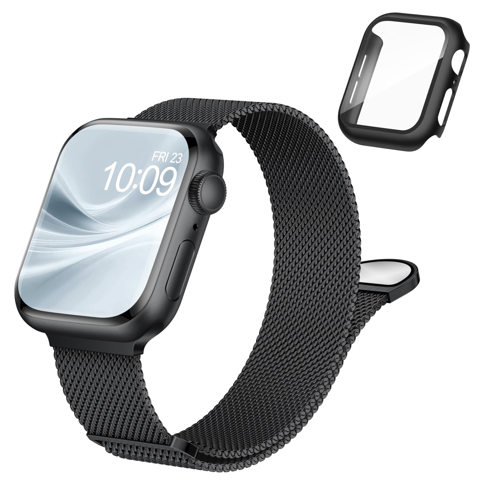 Stainless Steel Magnetic Band and Case Compatible with Apple Watch Bands Women Men 40mm 44mm 41mm 45mm 42mm 46mm, Mesh Loop Metal Band Screen Protector Cover for iWatch Series 11/SE3/10/9/8/7/6/5/4 — view 8