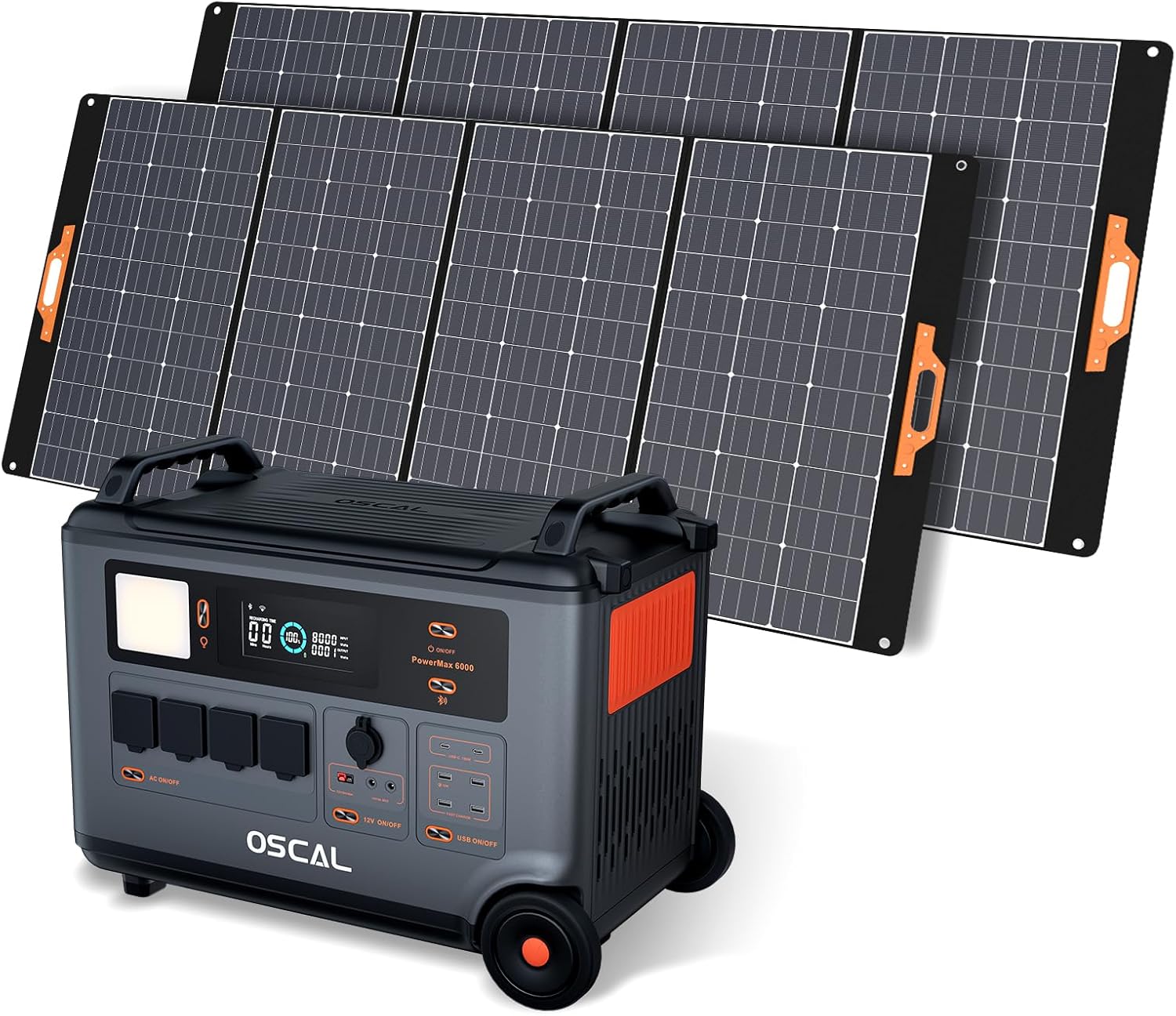 OSCAL PowerMax 6000 Portable Power Station with solar panels