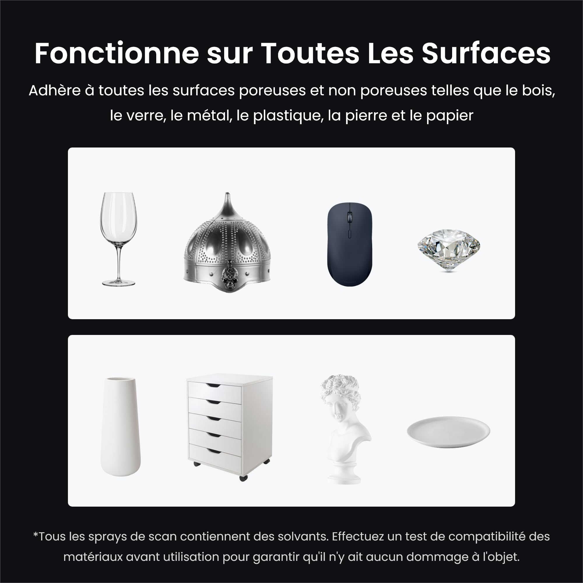 Revopoint 3D Scanning Spray AB-P pour Scanners 3D, pour Surfaces Réfléchissantes, Transparentes, Noires ouTrès Texturées, Semi-Permanent Jusqu'à l'essuyage, 500ml