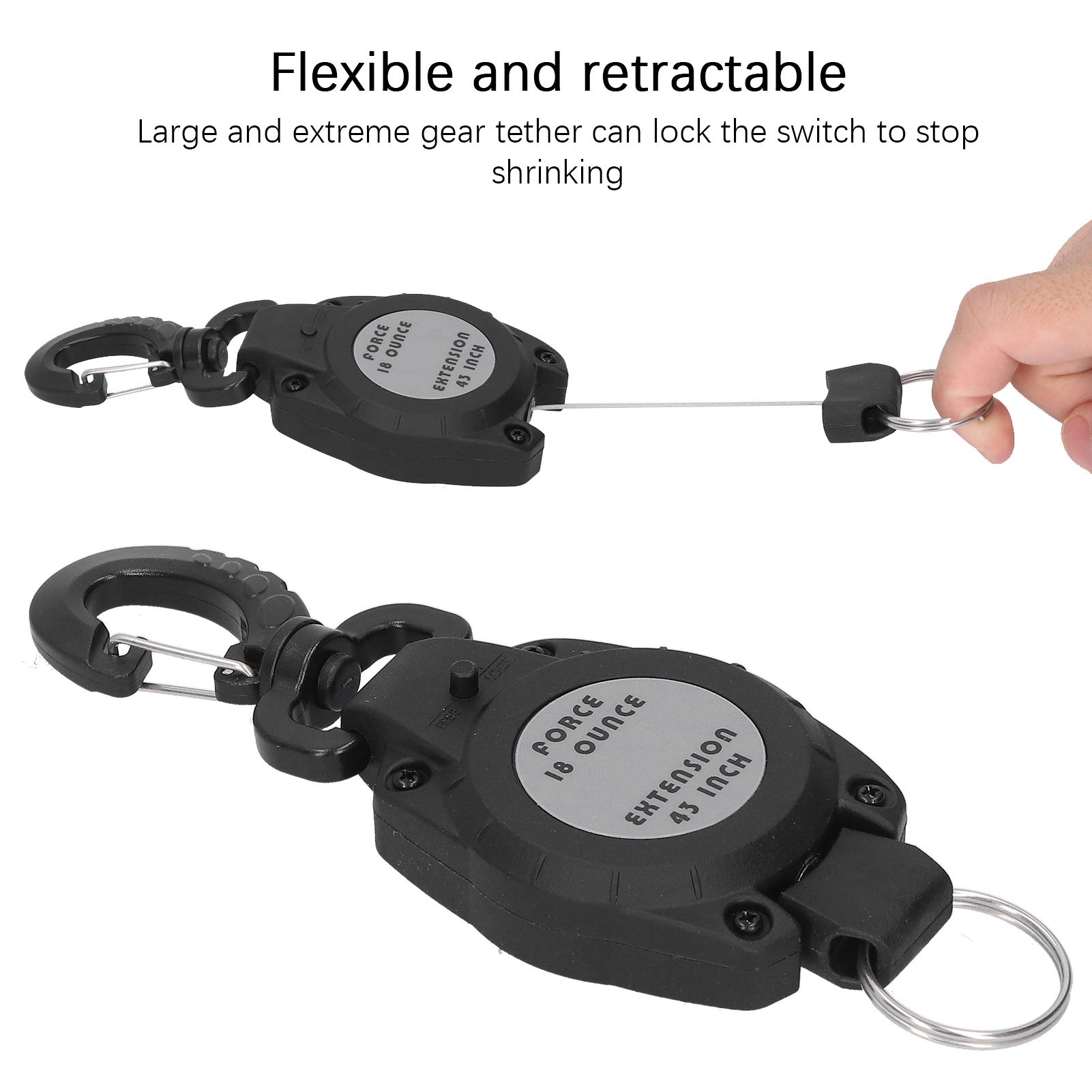 Tauchen Retractor, 43 zoll Lanyard Sicherheitskabel Mit Karabiner Für Freitaucher Schwarz Einziehbarer Tauchgurt Teleskop Schlüsselhalter Büro Outdoor Ausziehbar Schlüsselanhänger | Schlüsselrolle, ausziehbar, aus Metallkabel, mit Karabinerhaken für Gürte