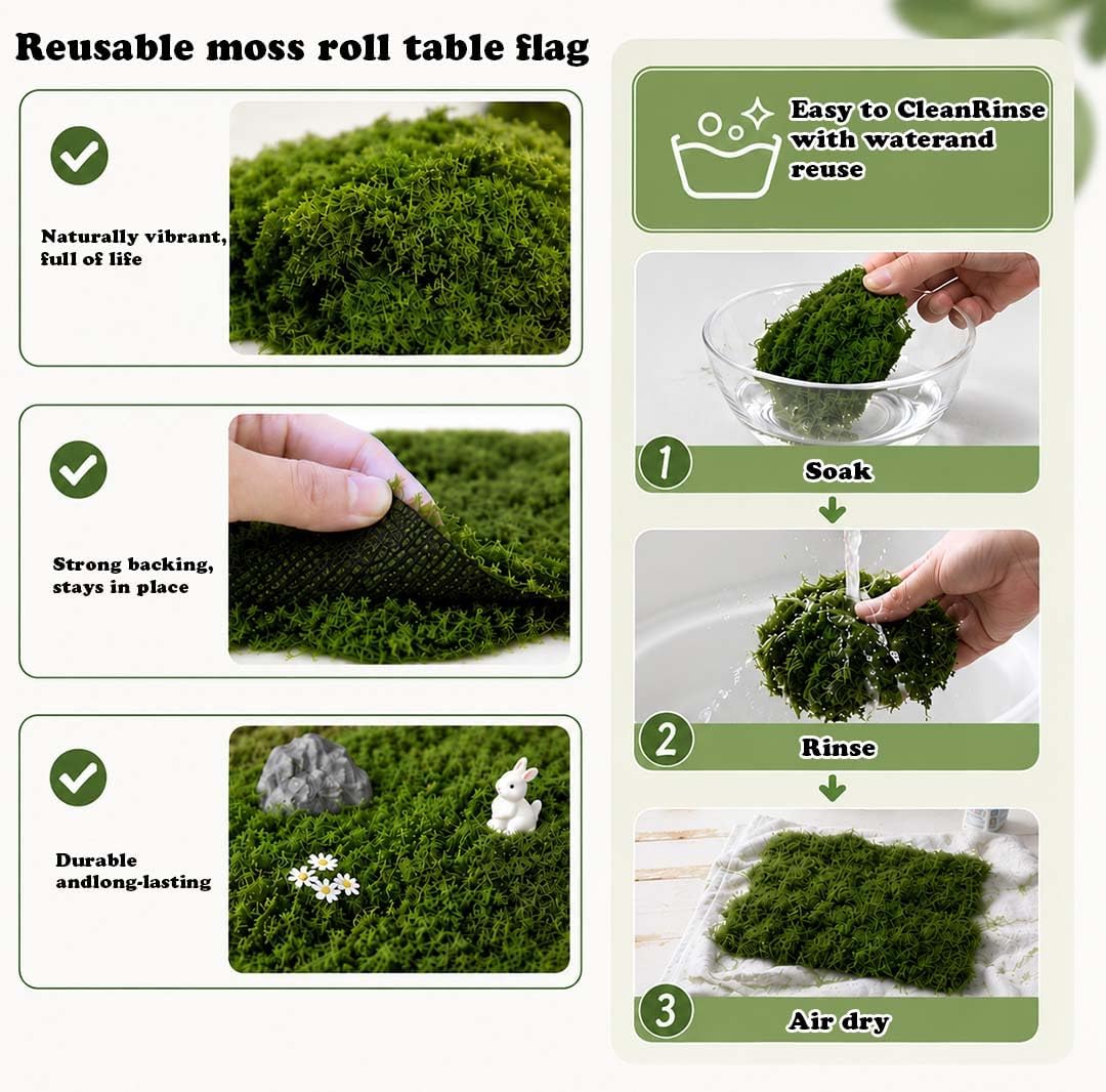 2 Pack Fake Moss Table Runner, Soft Faux Moss Table Runner for Table Decor, Dark Green Artificial Moss Mat Roll for Fairy Garden, Woodland Party, Wedding Centerpieces, DIY Crafts and Home Decoration