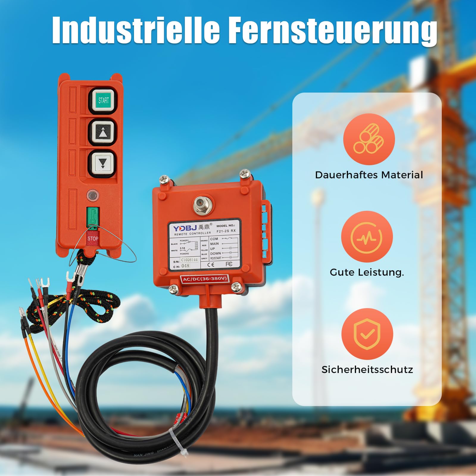 Seilwinden Funkfernbedienung Hoist Seilhebezug Winde Kran, Industrielle Fernbedienung, 100m Reichweite, IP65 Schutz, 220V (36-380V), für Krane, Hebezeuge, Baumaschinen