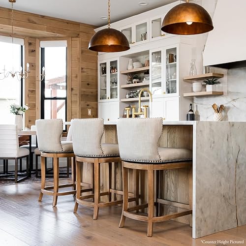 Miniatura 9 de Maven Lane Hugo Taburete de bar de 31 pulgadas de altura de barra con respaldo bajo en acabado de roble desgastado con asiento tapizado de tela