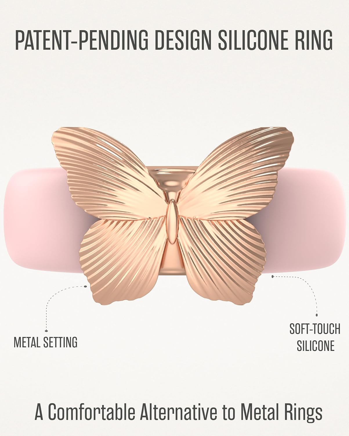 Rinfit Womens Silicone Ring with Stainless Steel Butterfly - Rubber Wedding Bands - Patent Pending - Image 5