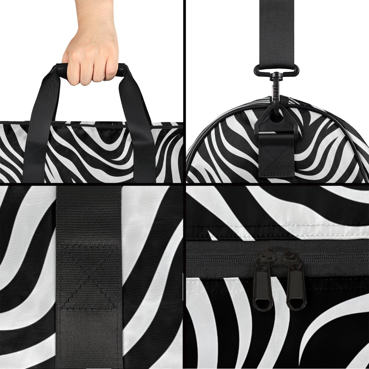 Animals Zebra Print Travel Duffel Bag Sports Tote Gym Bag with Wet Pocket & Shoes Compartment Foldable Weekender Workout Bags Carry on Luggage Handle Overnight Bags for Women