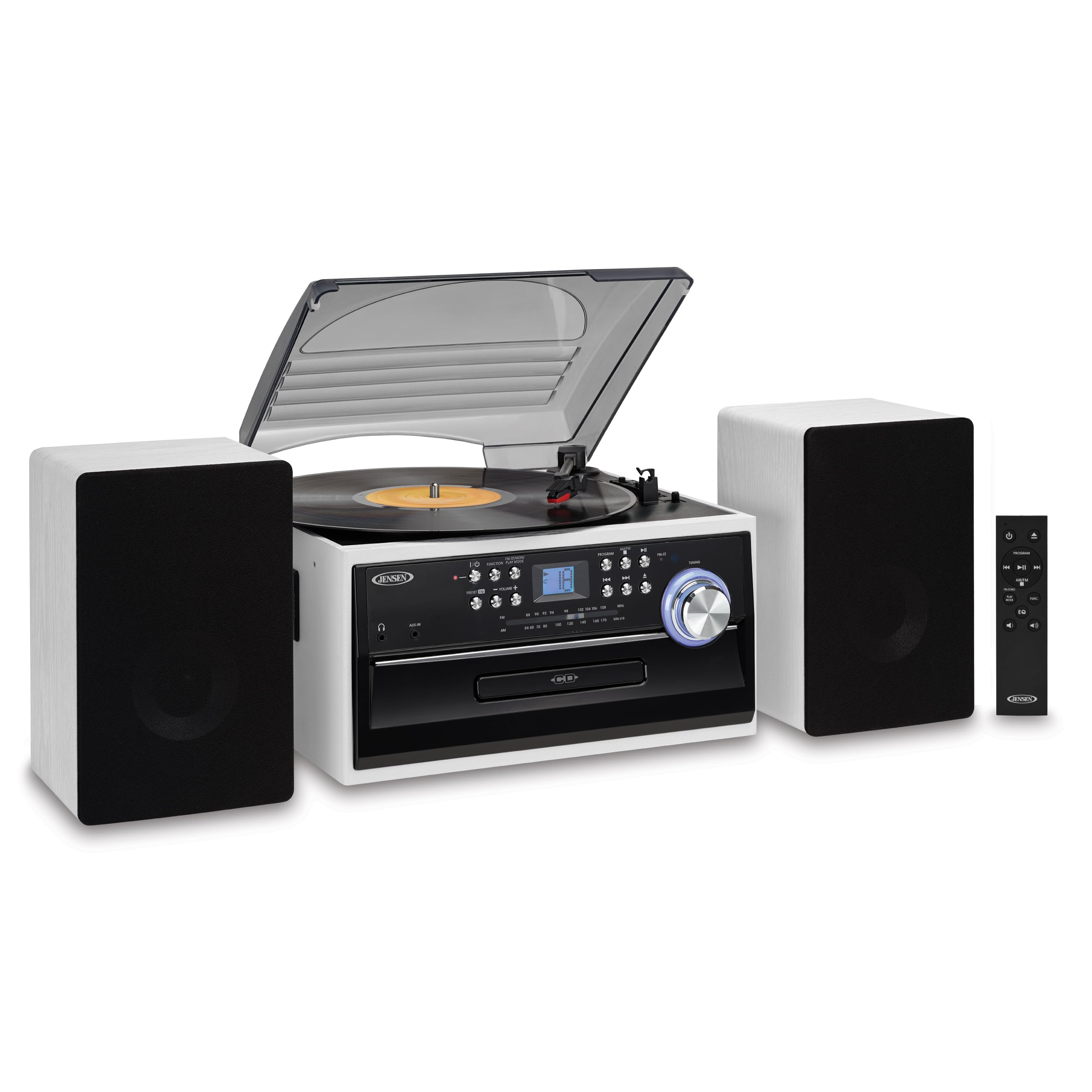 JTA-475 3-Speed Turntable with CD, Cassette & AM/FM Stereo Radio - White + Bonus 2 Pack Record Player Replacment Needles