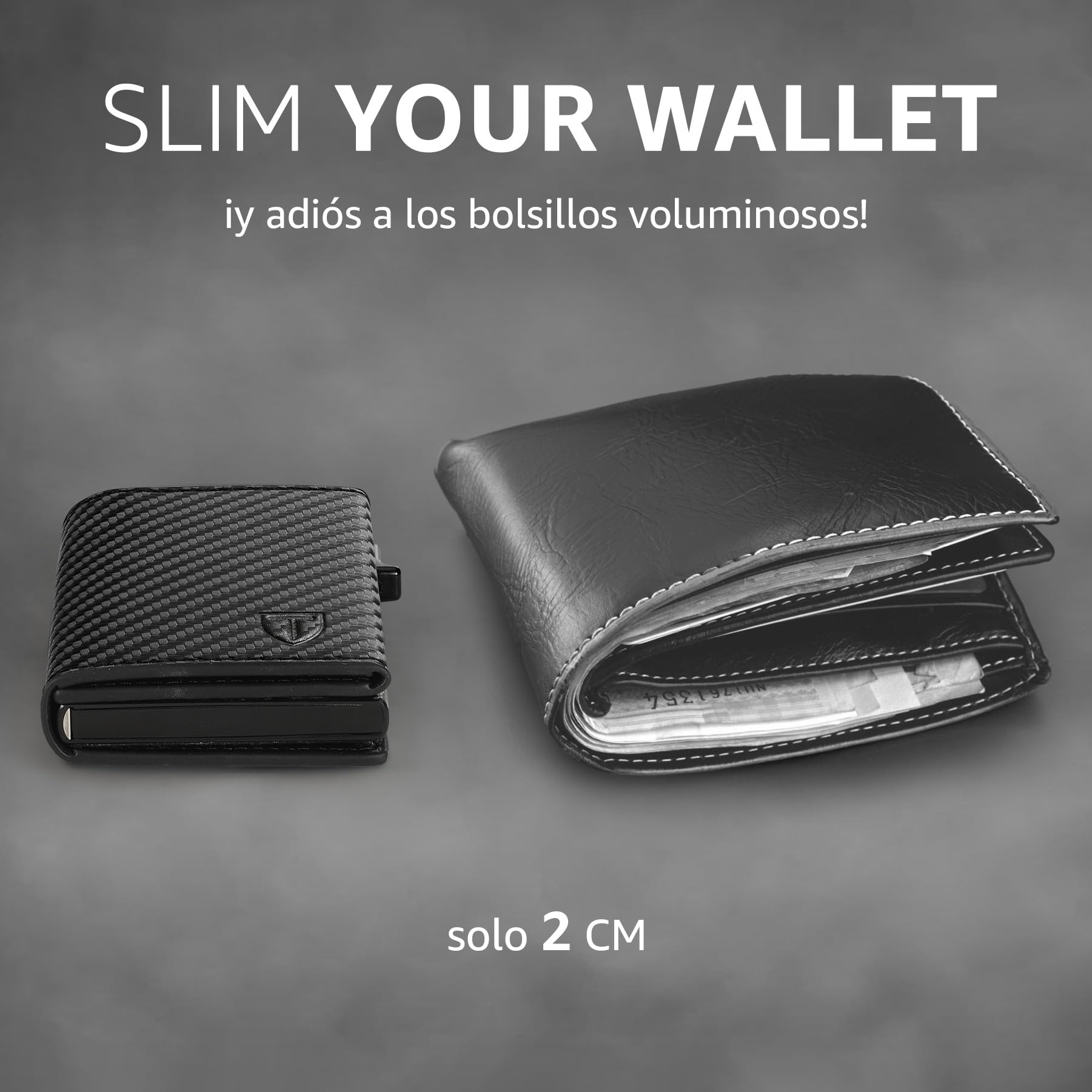 TENBST Tarjetero de Fibra de Carbono con Botones - Cartera Hombre Elegante y Funcional - Regalos Originales para el Día del Padre/Negro, HW00719