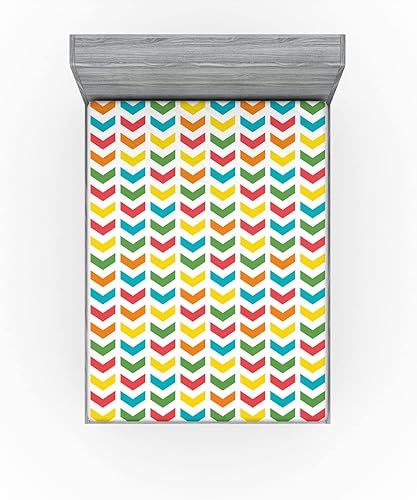 Miniatura 2 de Ambesonne Arrow Fitted Sheet, Illustration of Colorful Repetitive Arrows Pointing Downwards on a Plain Background, Bed Cover with All-Round Elastic