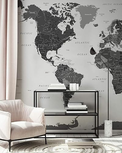 Miniatura 4 de Murwall Map Wallpaper Political World Map Wall Mural Black Map Wallpaper White Map Wall Mural Living Room