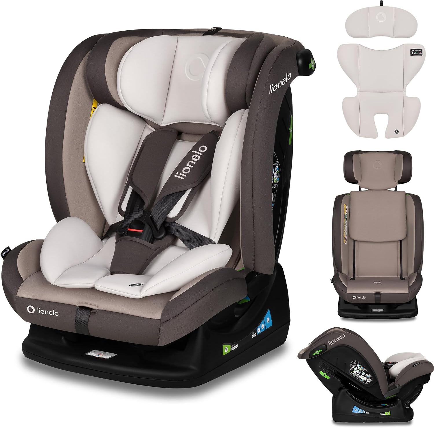 LIONELO AART I-SIZE Silla Coche Bebé 40-150 cm, Montaje con Cinturones de Seguridad, Reposacabezas e Inclinación Ajustables, Almohadilla lumbar y Reductor, Norma R129 i-Size
