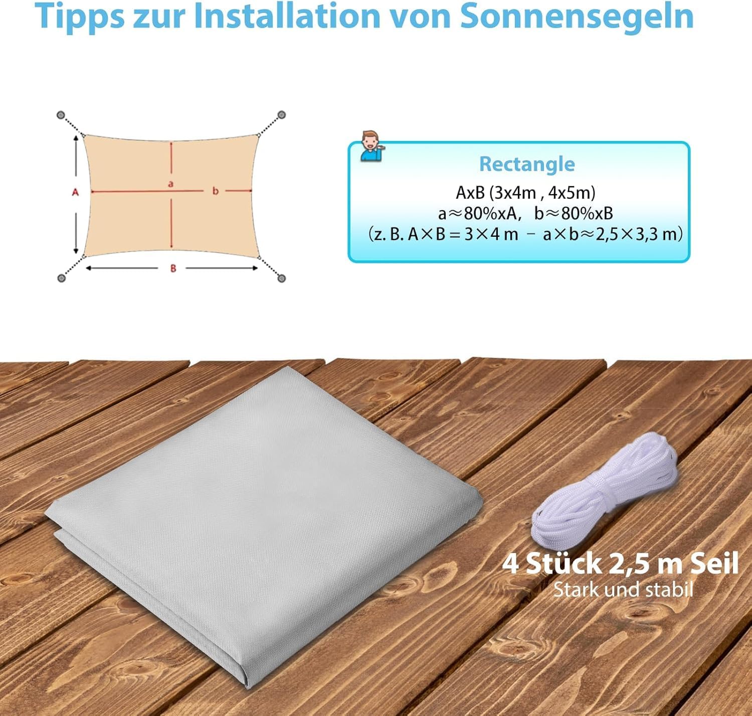Sonnensegel Wasserdicht & UV-Schutz, Verdickter 420D Oxford-Stoff – Perfekter schattiger Rückzugsort für Balkon, Garten & Terrasse, Grau (3x4m Grau)