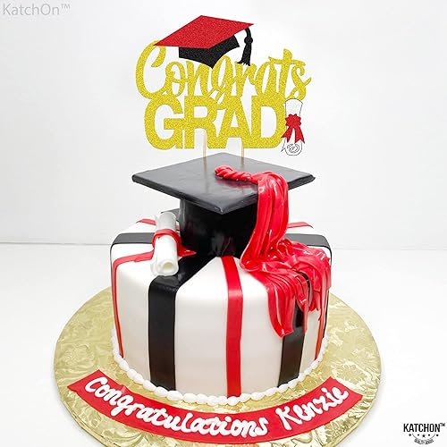 Miniatura 7 de KatchOn, Decoración de pastel de graduación con purpurina, grande, 6 pulgadas, decoración de pastel de felicitaciones doradas para la clase de 2023