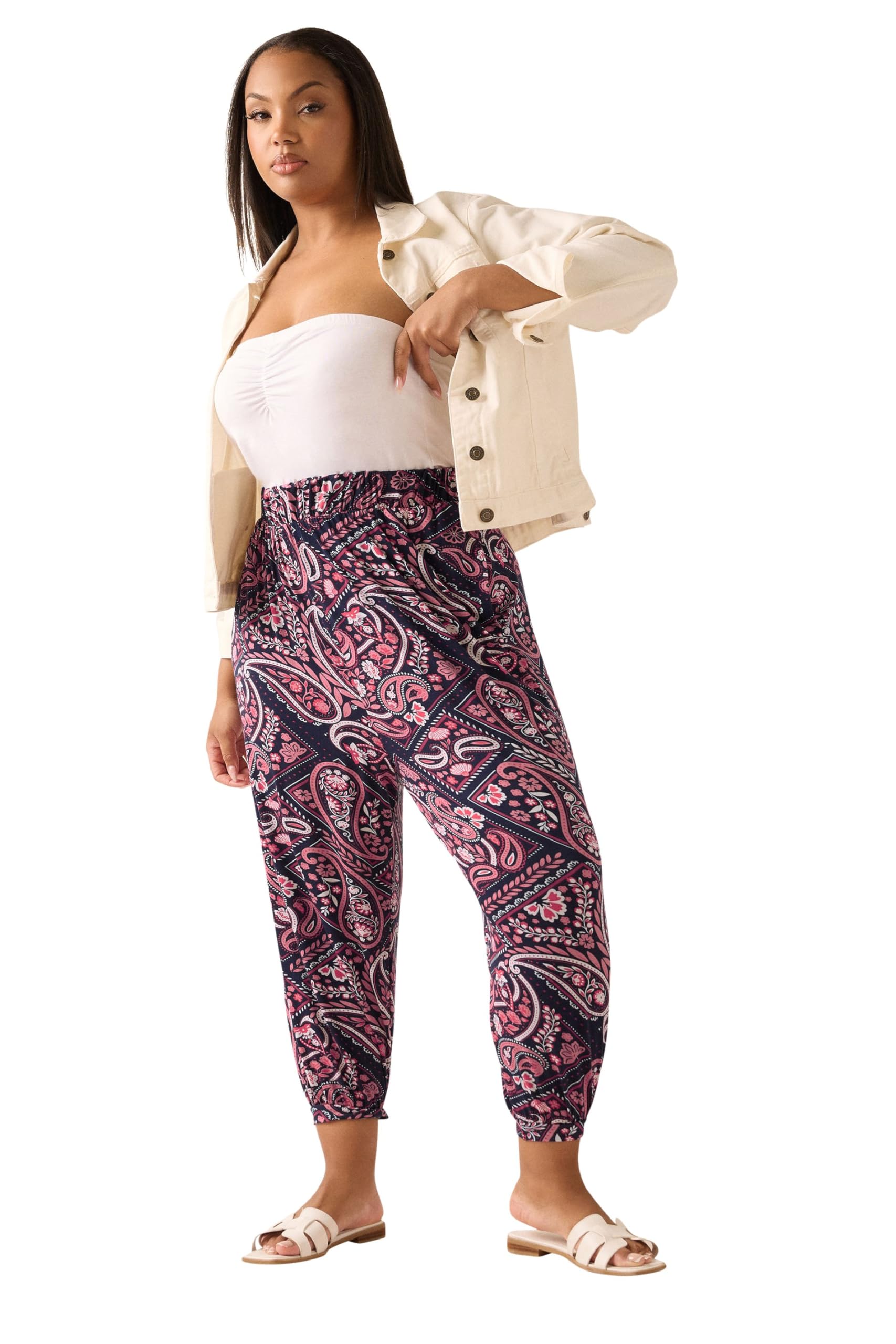 Yours Curve Blue Paisley Balloon Trousers - Women's - Plus Size Curve