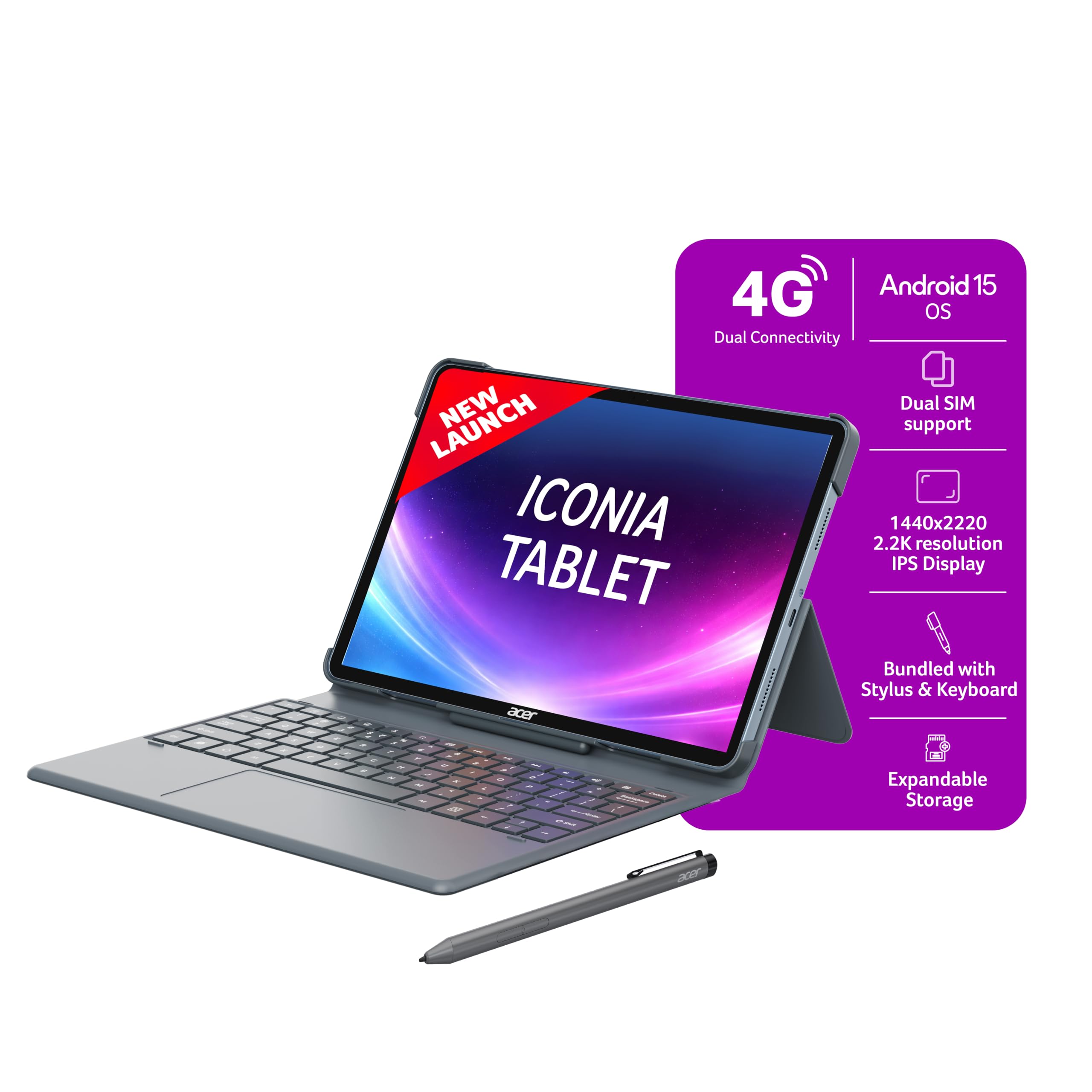 Acer Iconia iM11-12M with Stylus Pen & Keyboard| 11.45”90Hz IPS Display, MediaTek Helios G99-8781, 8GB RAM + 128GB Storage, 16+2MP Rear+8MP,Wi-Fi + LTE Volte, Android 15,BT 5.2, Slim Metal Body,Blue.