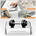 XL Stainless Steel Cat Litter Box, 100° Flip-Top Lid for Easy Cleaning, High Sided Enclosed Metal Cat Box for Big Cats, Anti-Leakage Non-Stick Surface, Removable Lid, Scoop Included, Deep Grey