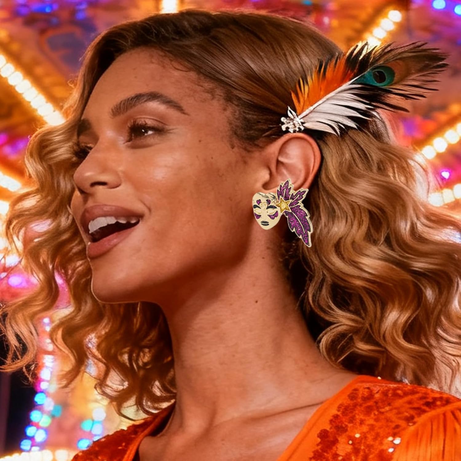 Mardi Gras Earrings Lightweight Carnival Mask Jester Stud Earrings for Women Mardi Gras Outfit Jewelry for Women - Image 2