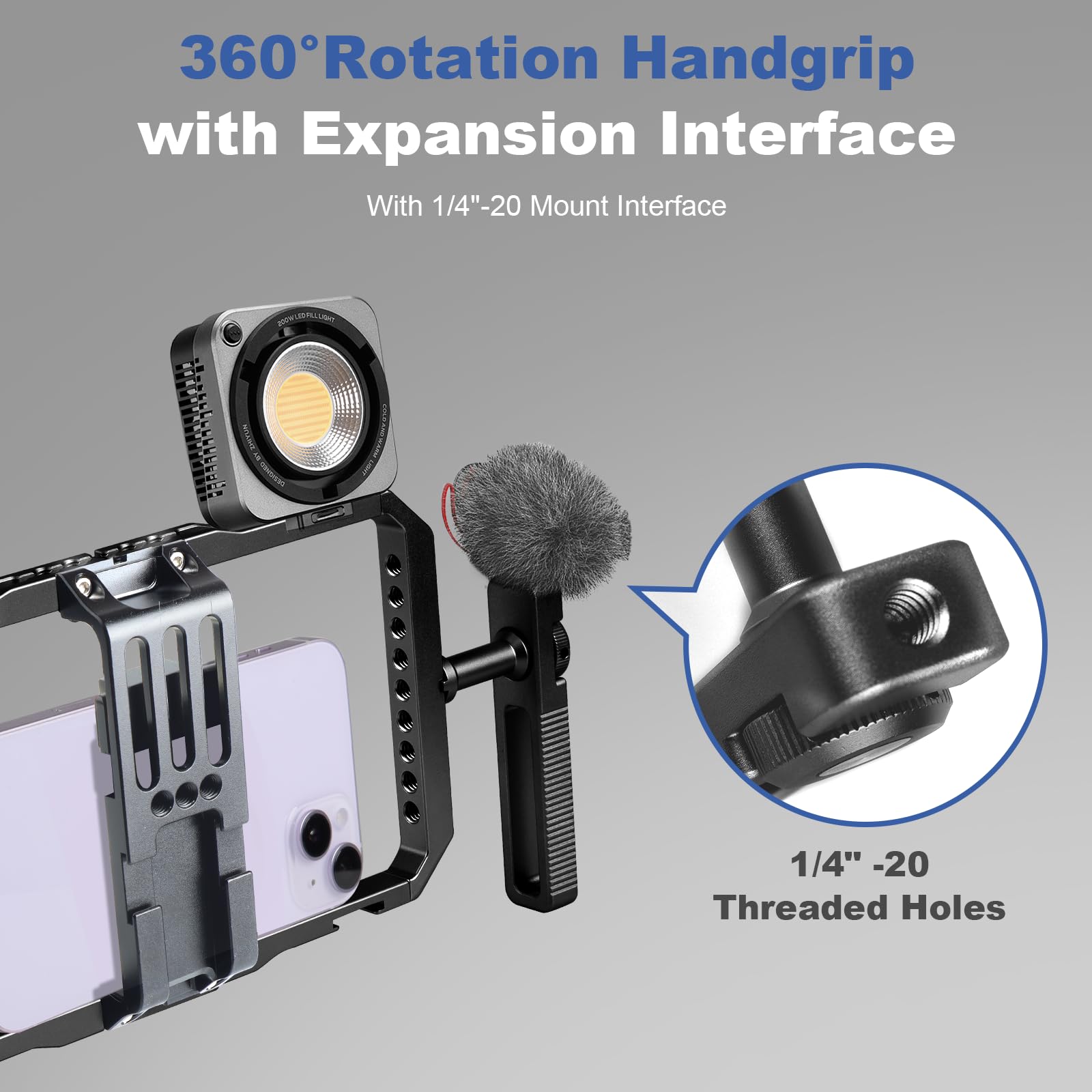 Kit di stabilizzatore manuale universale per cellulare per Vlogging, Smartphone Gabbia Video Rig con manopole di rotazione a 360°, compatibile con iPhone 17/16/15/14/13 serie e telefono cellulare