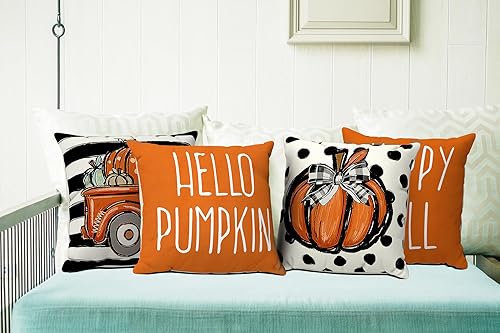 Miniatura 4 de Juego de 4 fundas de almohada decorativas de otoño con diseño de calabaza y granja de Acción de Gracias, fundas de cojín de otoño para sofá y hogar