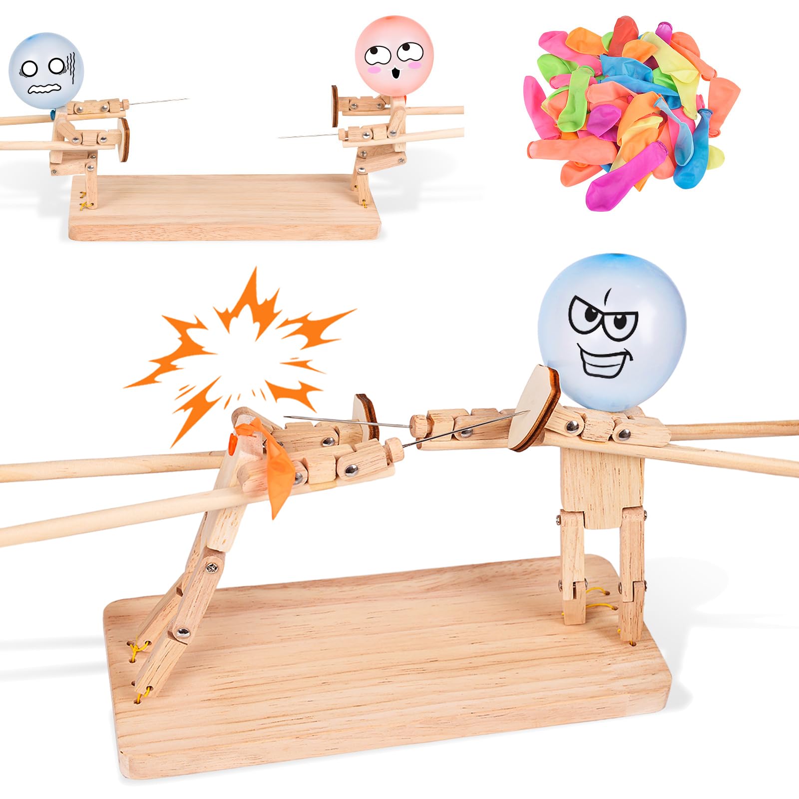 Buy Vibbang Wooden Fencing Puppets, Balloon Bamboo Man Battle, Wooden