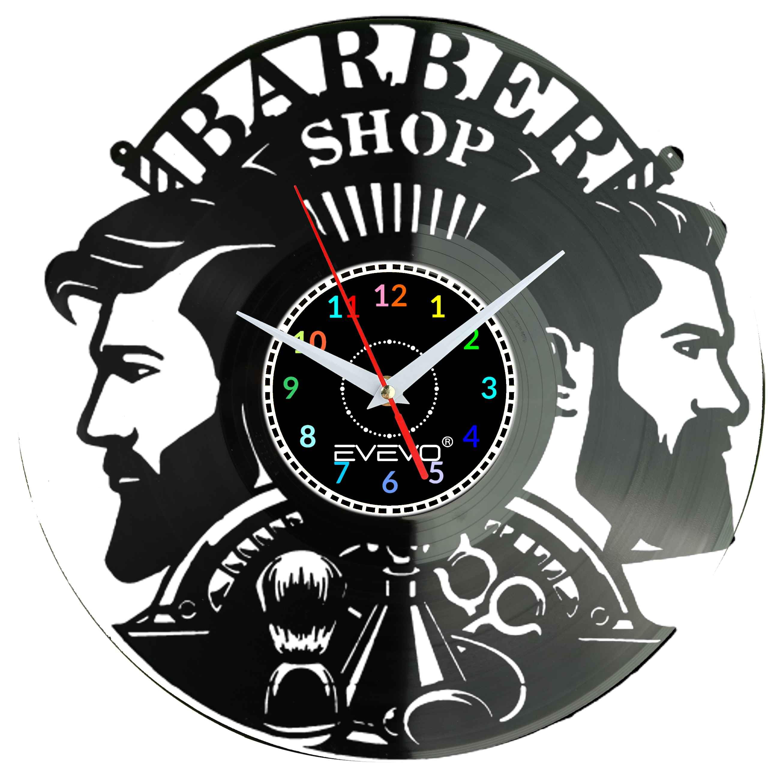 BARBER SHOP GOLIBRODA ZAKLAD ZEGAR ŚCIENNY FLUORESCENCYJNE TŁO PŁYTA WINYLOWA PREZENT UPOMINEK URODZINY EVEVO F0006