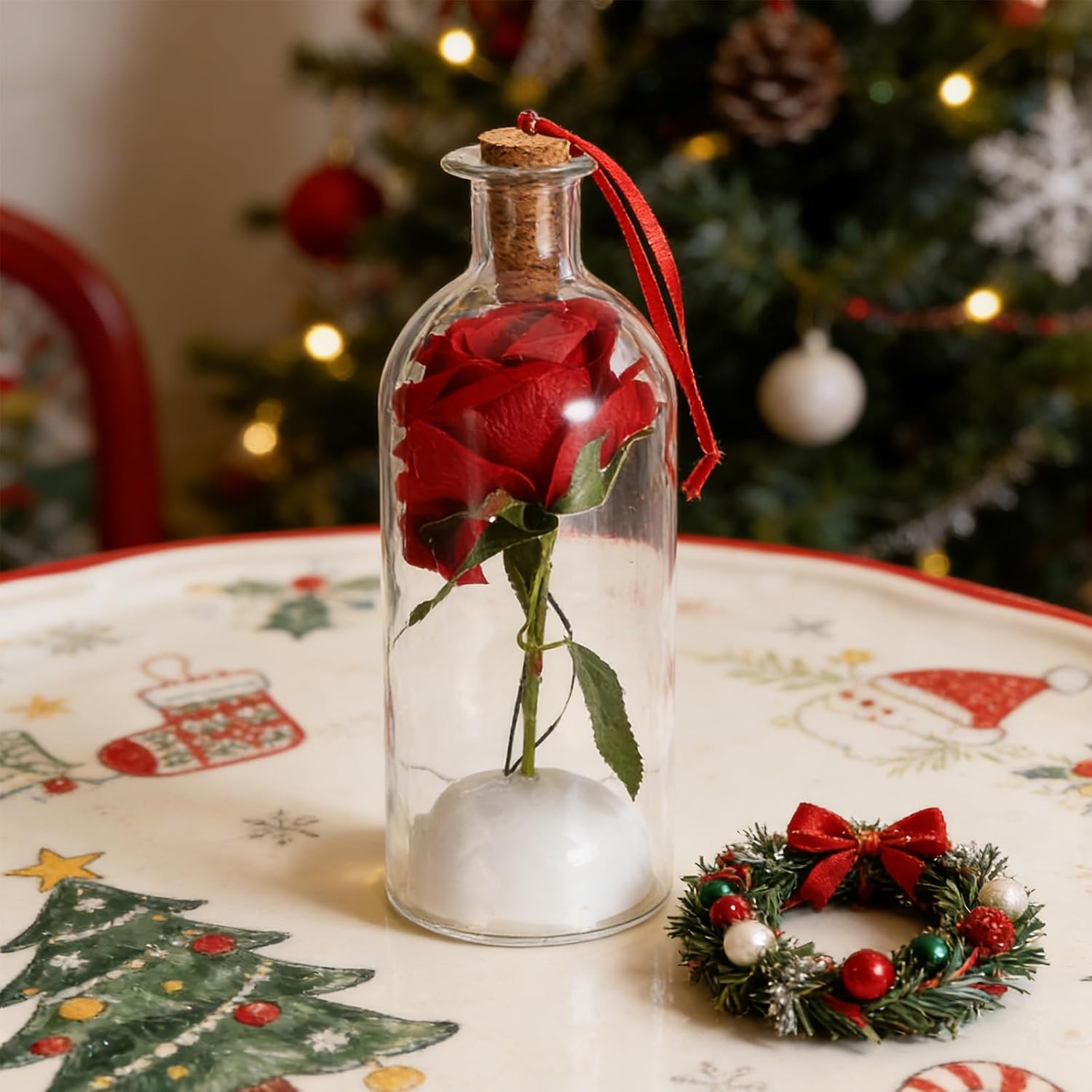 Preserved Flower in Glass Dome, Record Your Audio Message for Her, Forever Floral Rose Gift for Valentine's Day, Mother's Day, Birthday Party 7.9x2.8x2.8Inches