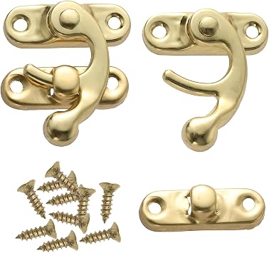 300-Piece Jewelry Box Hardware Set, Includes 40 Jewelry Box Hinges 20 Antique Right Latches Hook Hasps 240 Replacement Screws, Small Decorative Hinges for Wooden Box Cabinet (Brass Color)