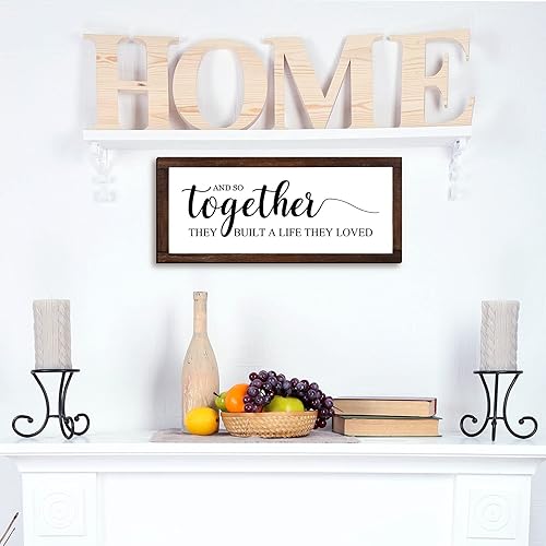 Miniatura 6 de Jetec Letrero con texto en inglés "Together They Built A Life They Loved - Letrero de 14 x 6.4 pulgadas, decoración de pared rústica y moderna de