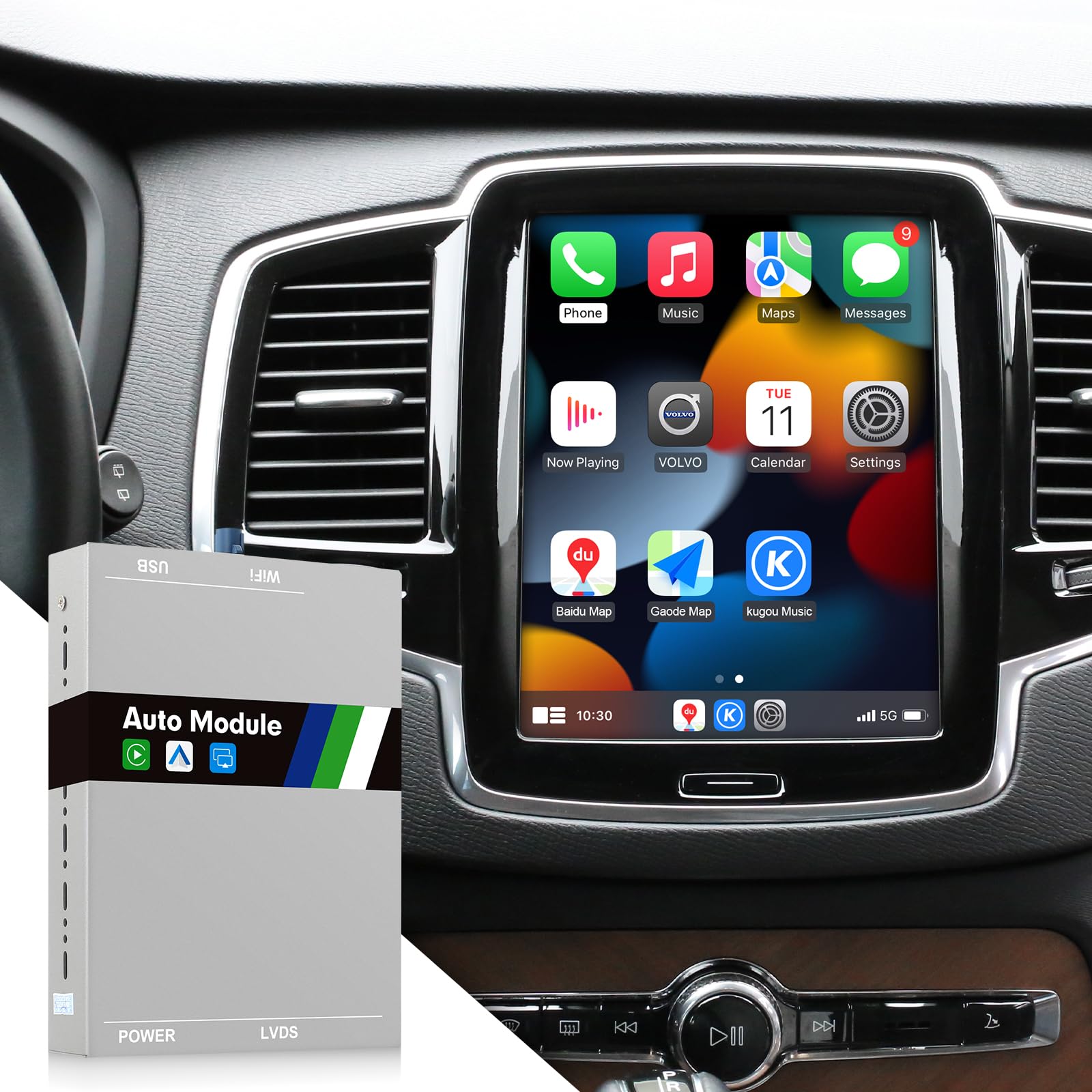 ISUDAR Wireless CarPlay & Android Auto Module for Volvo XC90/XC60/XC40/S90/S60/V60/V40 Full Vertical Screen Upgrade Seamless Sensus Connectivity Retrofit Kit