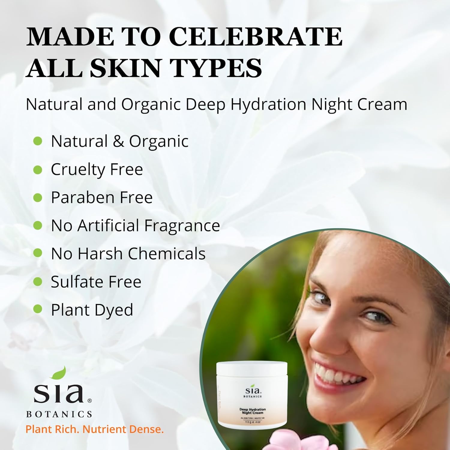 Sia Botanics Deep Hydration Night Face Cream (118ml/4oz Tub) | Facial Moisturizer w/Jojoba, Evening Primrose, Vitamin E | Natural, Clean, Botanical Skincare for Women - Image 4