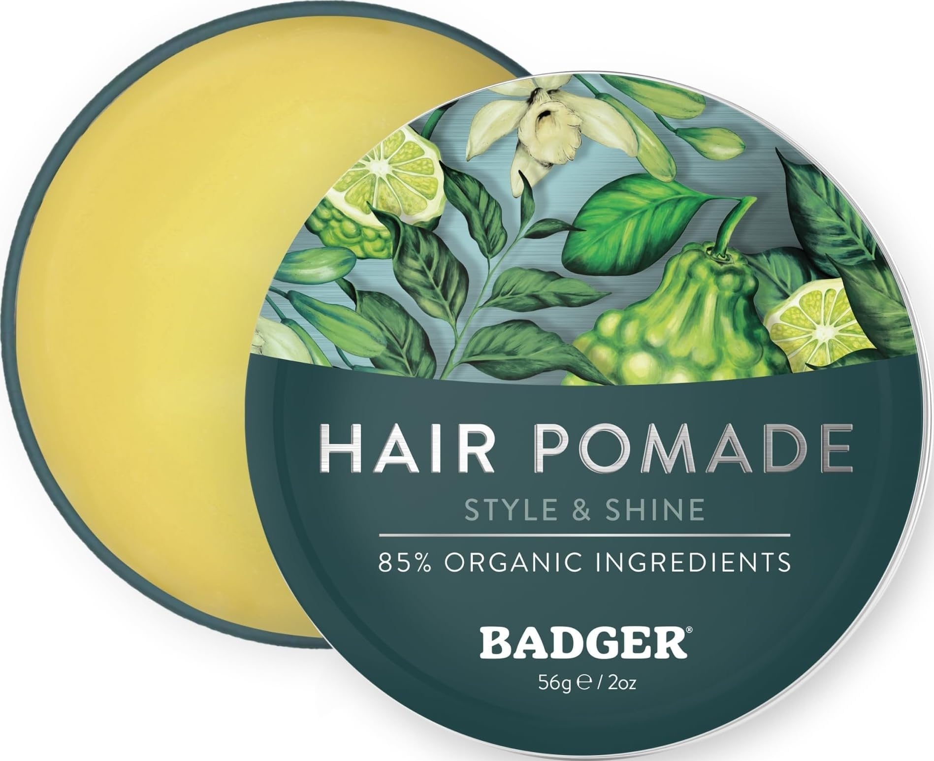 Badger Organic Hair Pomade for Men, 2 oz Tin | Subtle Masculine Scent, Medium Hold & Shine Finish, Nourishes Hair & Scalp, Mens hair pomade, Medium hold pomade