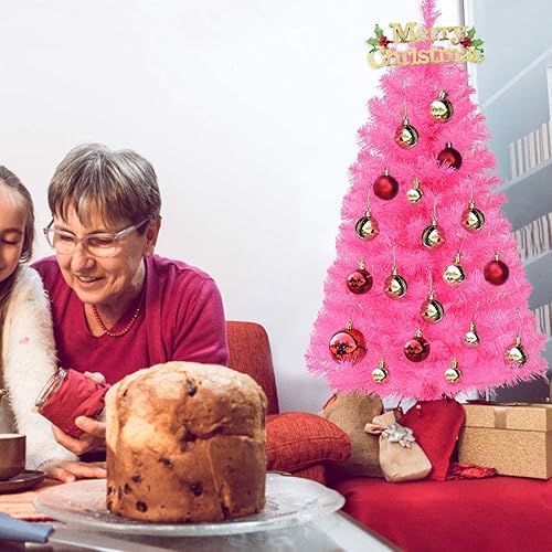 Miniatura 2 de Generic CHEFJOY - Árbol de Navidad artificial rosa, árbol de Navidad completo de 3 pies con base resistente, 116 puntas de ramas con bisagras sin