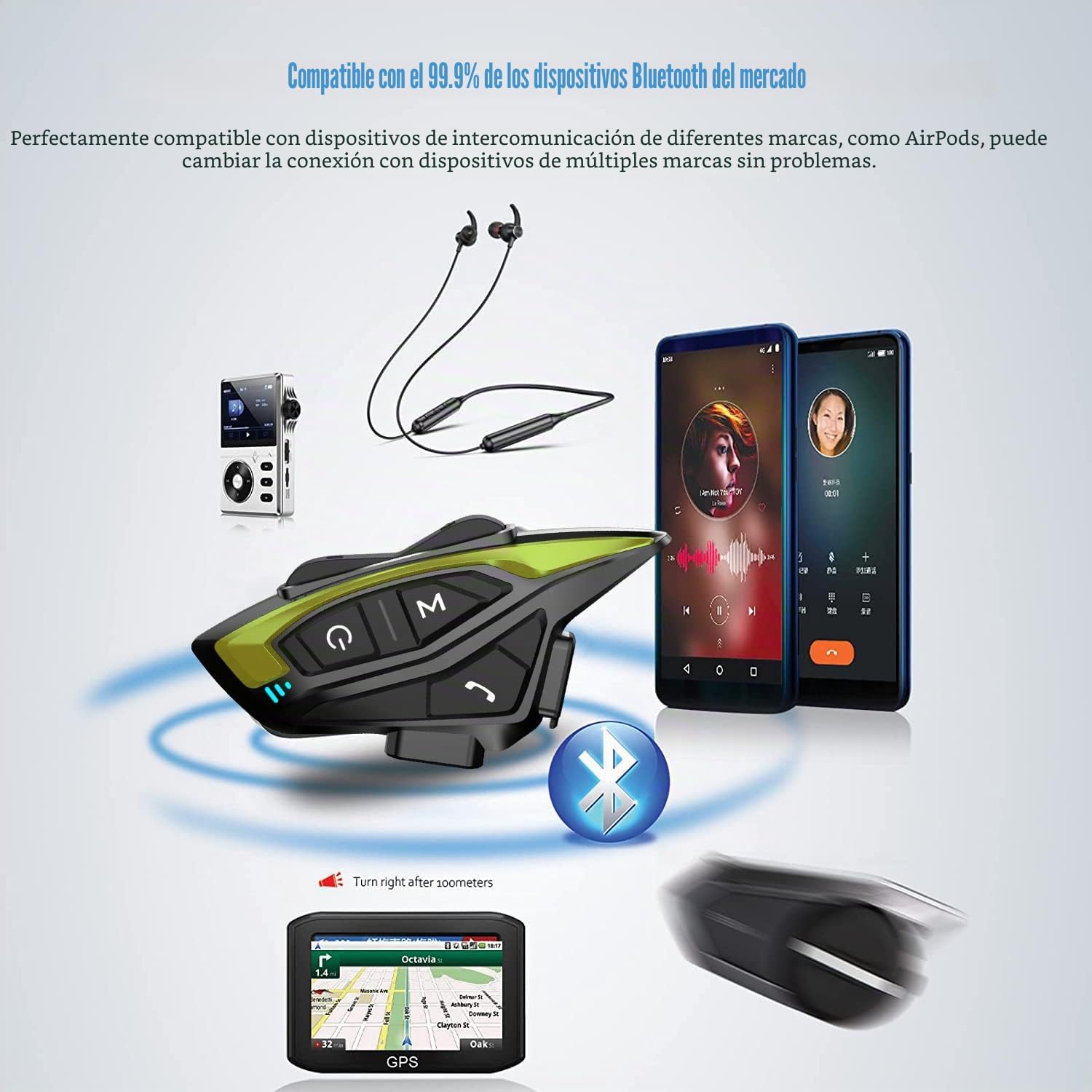 QSPORTPEAK Intercomunicador Casco Moto Bluetooth, 2xShrak08 Manos Libres Moto 8 Motoristas de 1500m, Sistema Comunicación con Compartir Música Radio FM, Auriculares para Motocicleta/ATV