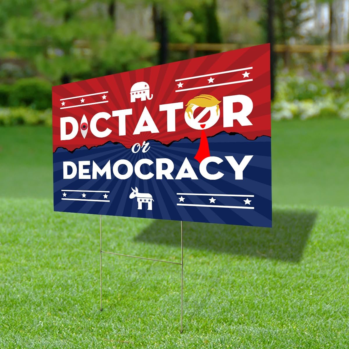 Generic YF1005 Dictator Or Democracy That's The Choice USA President Election Democracy Vote Yard Sign & FLAg (Multicolor)