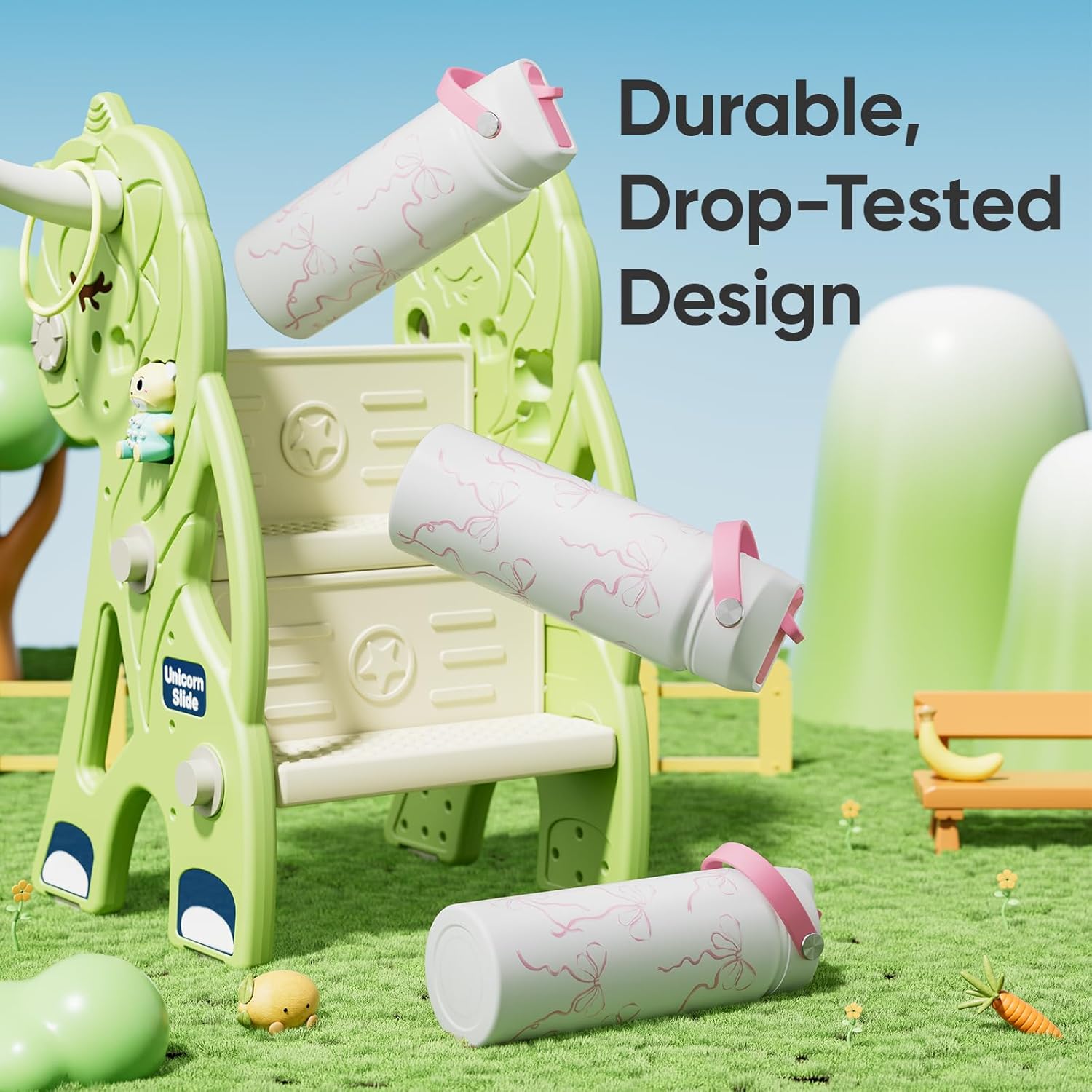 18 oz Pink Bow Water Bottle with Straw, Leak Proof, Insulated Stainless Steel with Handle, Reusable, Metal (Breeze Pink Bow) - Image 4